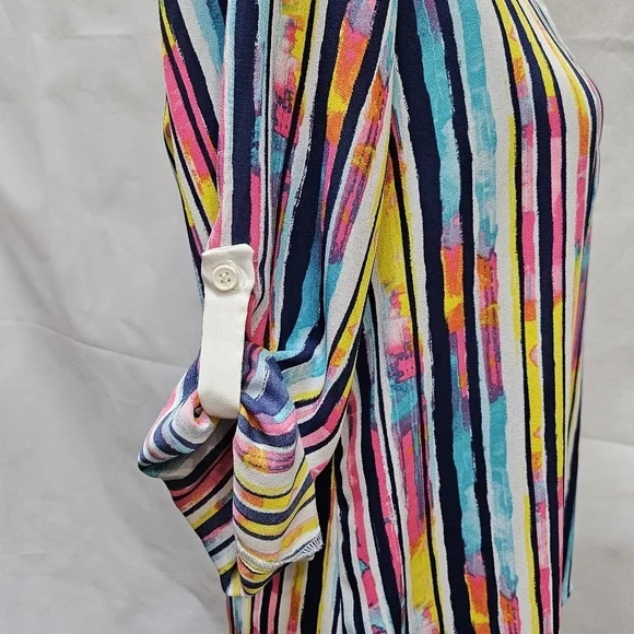 Signature Studio Stripped Pull Over Top Blue Pink 100% Polyester Sz S - Picture 6 of 8